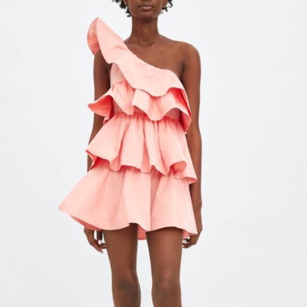 Zara limited edition ruffed asymmetric dress